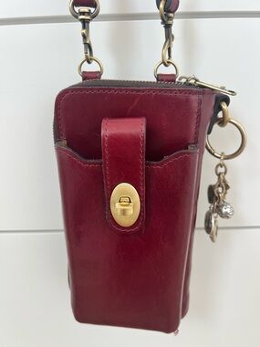 Patricia Nash Burgundy Leather Crossbody Phone & Card Holder with Charm